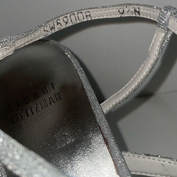 Stuart Weitzman Y2K Silver Slingback Strappy Heeled Sandals 9.5N - Picture 8 of 13